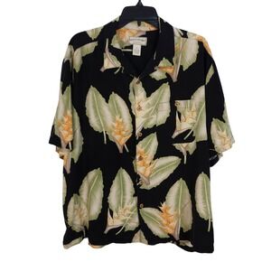 Boca Classics Island Wear Silk Button Up Camp Shirt XL Black Floral Tropical